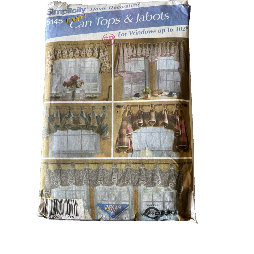 Simplicity 5145 Sewing‎ Pattern Window Treatments Can Tops Jabots Uncut